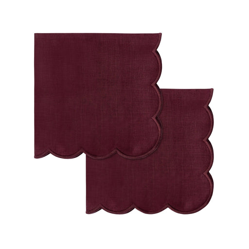 Servetten 100% linnen scallop aubergine 40x40cm (set van 2) - Servetten - Kulu Club