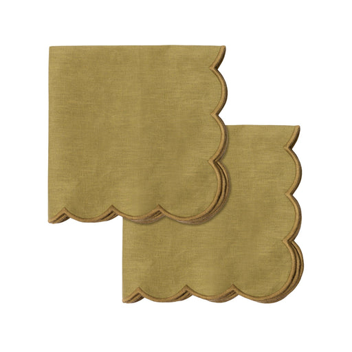 Servetten 100% linnen scallop olijfgroen 40x40cm (set van 2) - Servetten - Kulu Club