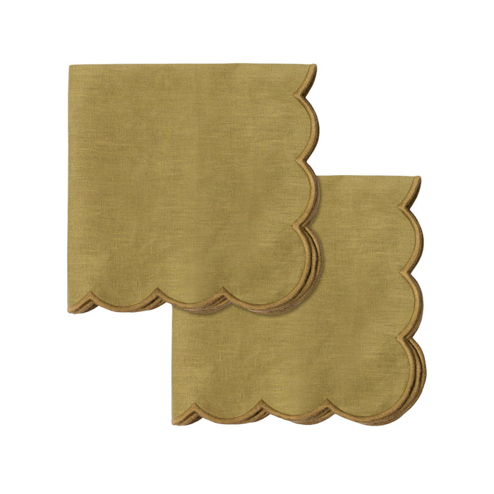 Servetten 100% linnen scallop olijfgroen 40x40cm (set van 2) - Servetten - Kulu Club