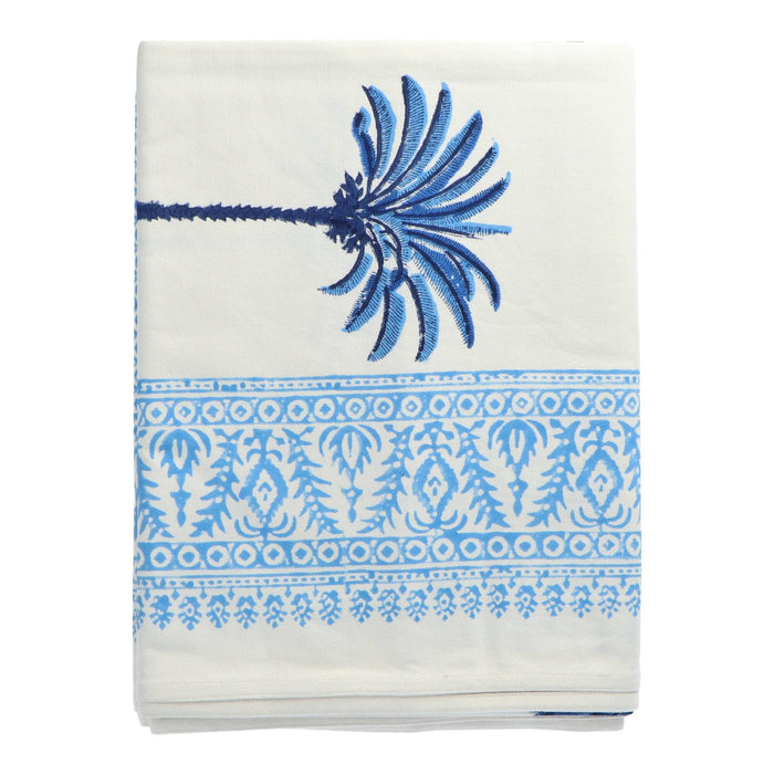 Tafelkleed handgeprint wit blauw palmboom 250x150cm Les Ottomans - FOODIES IN HEELS
