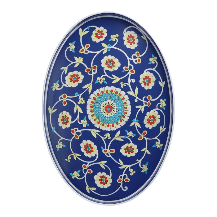 Tray oval hand-painted Ikat 48x39cm blue white Les Ottomans - - FOODIES IN HEELS