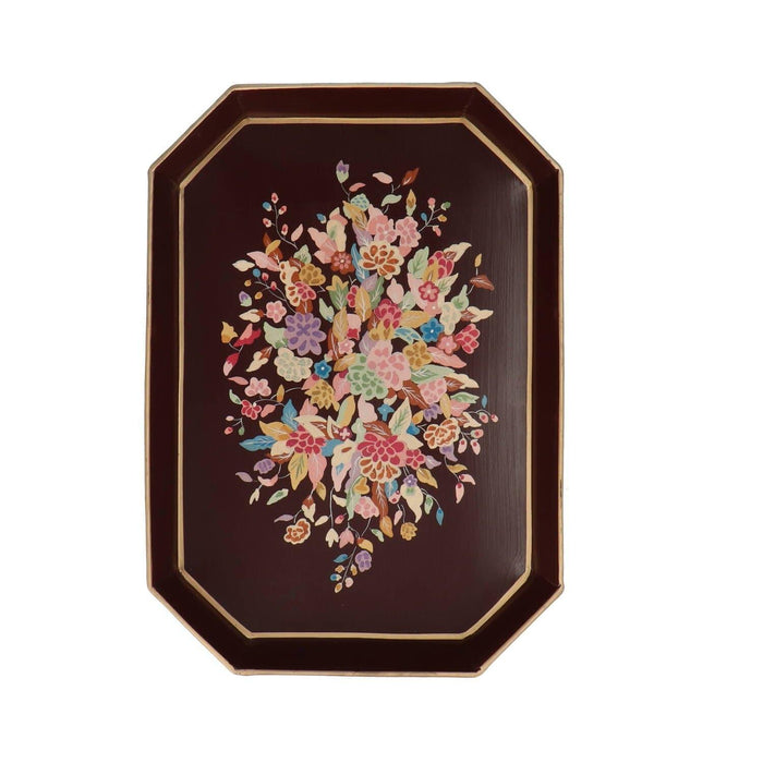 Tray rectangular hand-painted Flora 43cm brown pink Les Ottomans - -. FOODIES IN HEELS