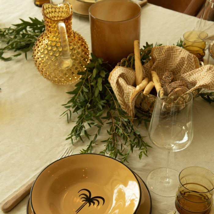 Dinner plate palm tree honey yellow smooth rim 25,5cm Enza Fasano - FOODIES IN HEELS