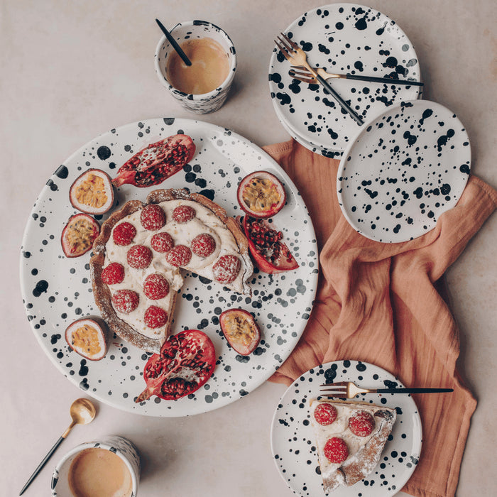 Pastry plate white black splashes Smammriato 16,5cm - Small plates - Enza Fasano