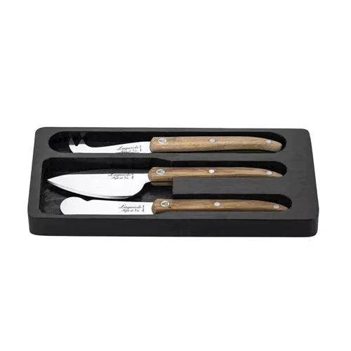Innovation Line cheese knives oak in black wooden tray (set of 3) - Cheese knife sets - Laguiole Style de Vie