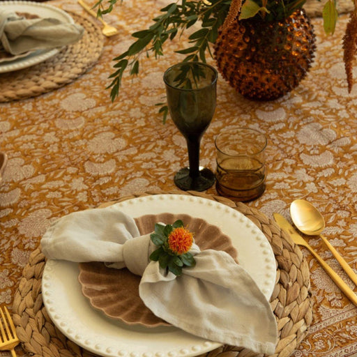 Kundan cotton tablecloth 150x270cm yellow Fabindia - -. FOODIES IN HEELS
