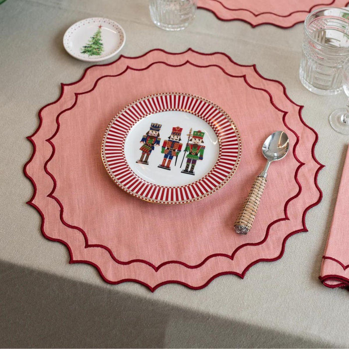 Placemat Navy embroidered salmon pink with red 45cm The Aida Home Living - FOODIES IN HEELS