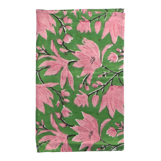 Placemats hand printed cotton green pink flower motif 40x50cm (set of 4) Les Ottomans - -. FOODIES IN HEELS