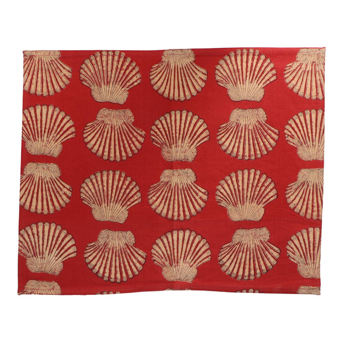 Placemats handprinted cotton red white shell 40x50cm (set of 4) Les Ottomans - -. FOODIES IN HEELS