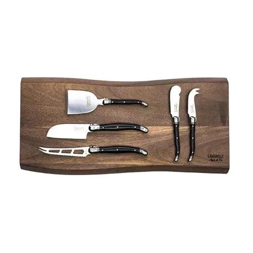 Premium Line 5 cheese knives black with serving board acacia wood Laguiole Style de Vie - FOODIES IN HEELS