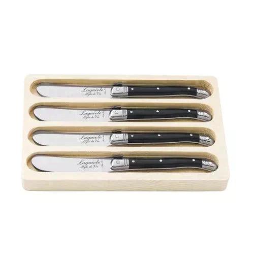 Premium Line butter knives black in wooden tray (set of 4) Laguiole Style de Vie - FOODIES IN HEELS