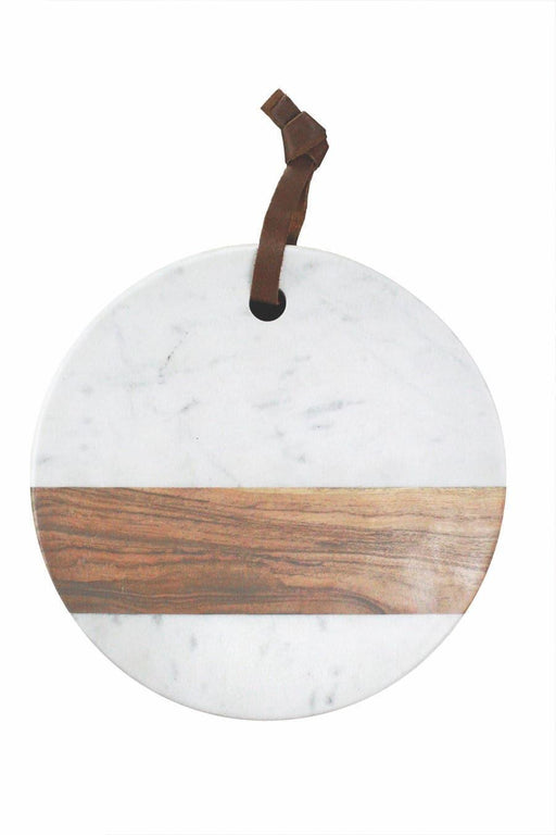 Serving tray round white marble with wood 30,5cm Be Home - -. FOODIES IN HEELS