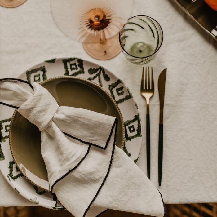 Napkin Bourdon Canvas Mimi - Blanc & Bourdon Noir (set of 6) - Napkins - Maison de Vacances