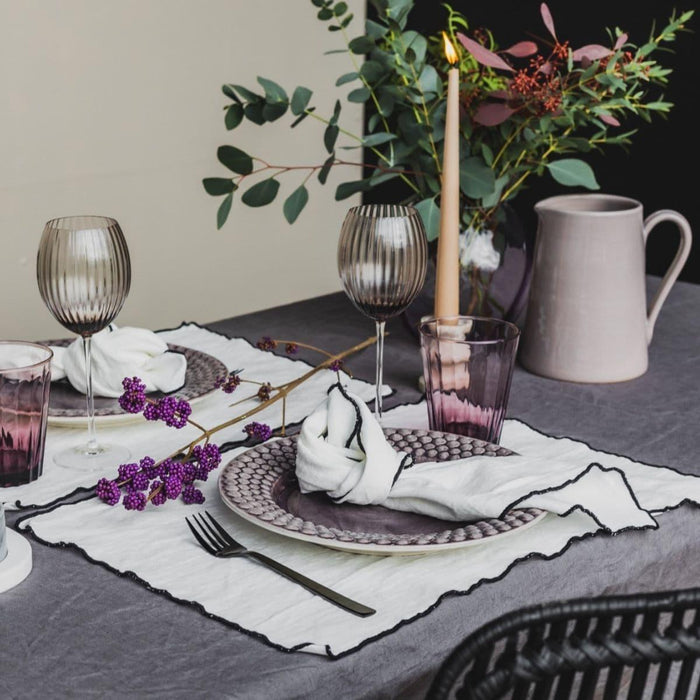 Napkin Bourdon Canvas Mimi - Blanc & Bourdon Noir (set of 6) - Napkins - Maison de Vacances