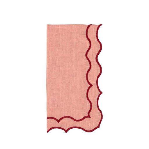 Napkin Navy embroidered salmon pink with red 45x45cm The Aida Home Living - FOODIES IN HEELS