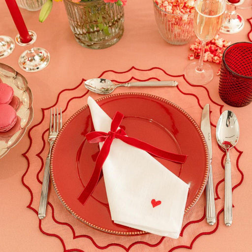 Napkin Red Heart embroidered 45x45cm - Napkins - Mariaida Home