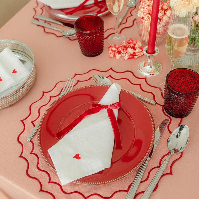 Napkin Red Heart embroidered 45x45cm - Napkins - Mariaida Home