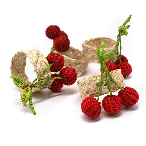Napkin ring with cherry fruit of woven natural Iraca-straw Washein - FOODIES IN HEELS