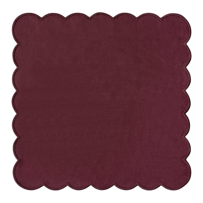 Servetten 100% linnen scallop aubergine 40x40cm (set van 2) - Servetten - Kulu Club