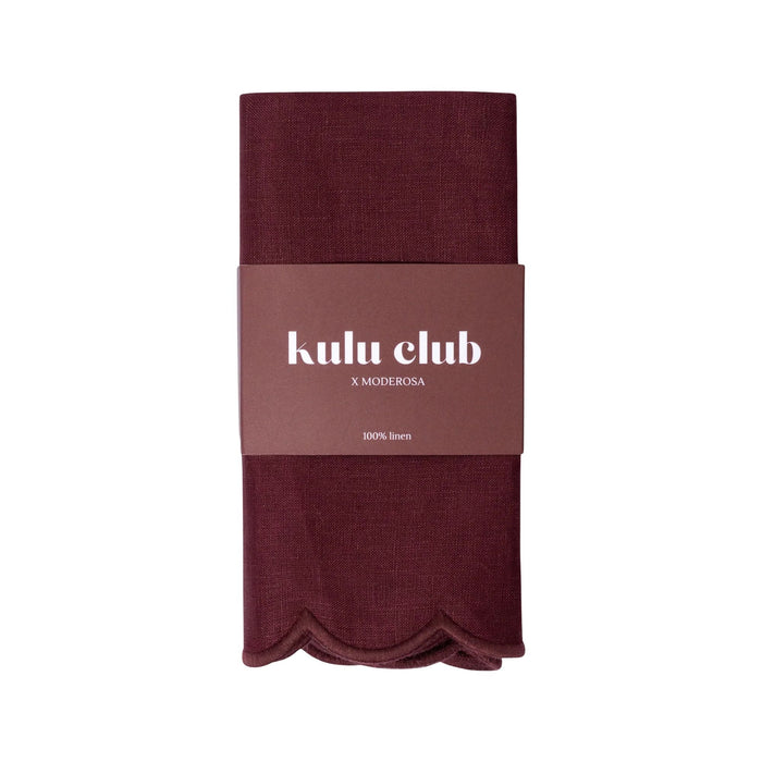 Servetten 100% linnen scallop aubergine 40x40cm (set van 2) - Servetten - Kulu Club