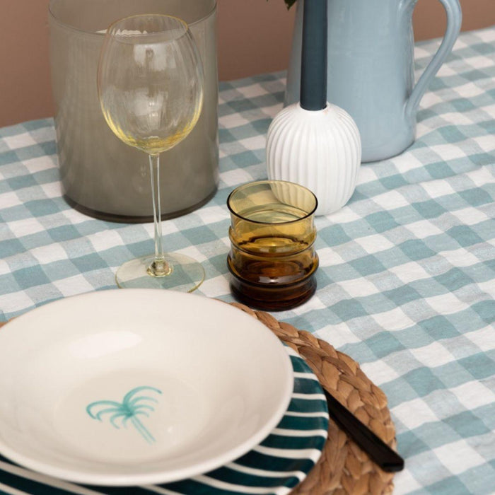 Tablecloth Bourdon Canvas Mimi Vichy - Vichy Aqua & Bourdon Noir 145x300cm - Tablecloths - Maison de Vacances