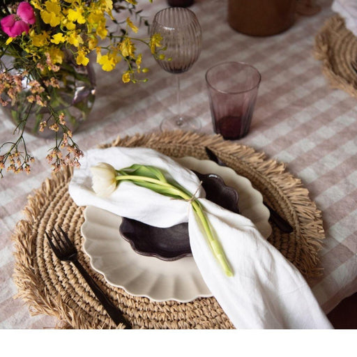 Tablecloth Bourdon Canvas Mimi Vichy - Vichy Blush & Bourdon Noir 145x350cm - Tablecloths - Maison de Vacances