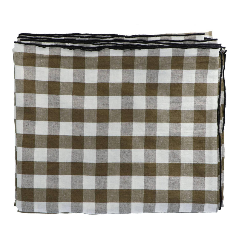 Tablecloth Bourdon Canvas Mimi Vichy - Vichy Kaki & Bourdon Noir 145x300cm - Tablecloths - Maison de Vacances