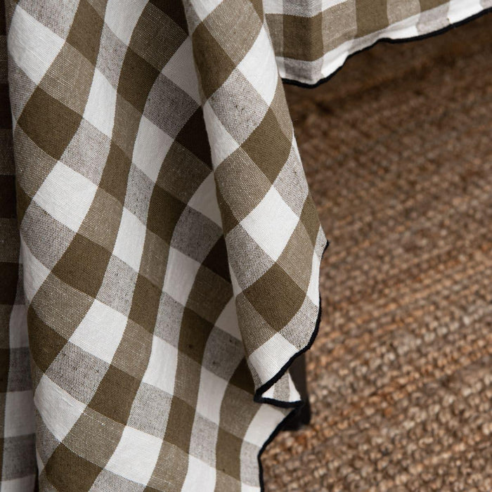 Tafelkleed Bourdon Canvas Mimi Vichy - Vichy Kaki & Bourdon Noir 145x350cm - Tafelkleden - Maison de Vacances