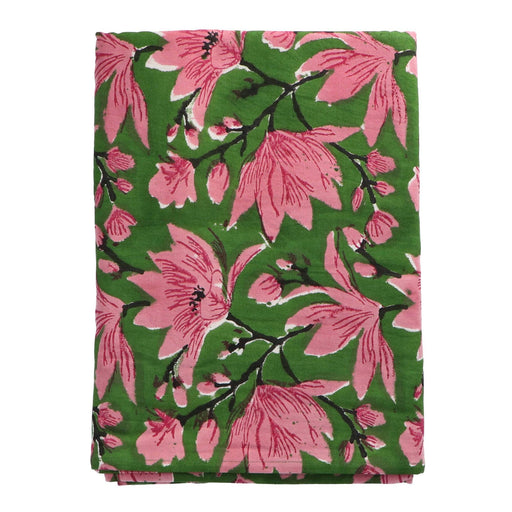 Tablecloth hand printed green pink flower 250x150cm Les Ottomans - -. FOODIES IN HEELS