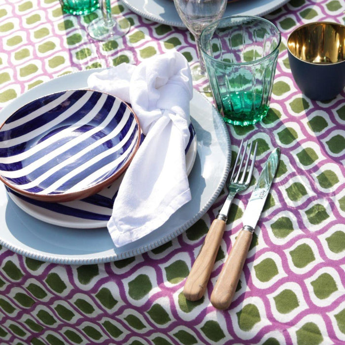 Tablecloth handprinted cotton brown purple motif 250x150cm - Tablecloths - Les Ottomans