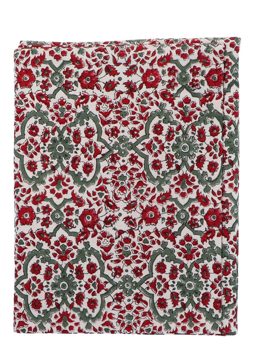 Tablecloth handprinted cotton red beige motif 250x150cm Les Ottomans - FOODIES IN HEELS
