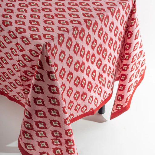 Tablecloth handprinted red pink motif 250x150cm - Tablecloths - Les Ottomans