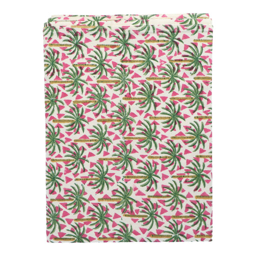 Tafelkleed handgeprint roze groen palmboom 250x150cm Les Ottomans - FOODIES IN HEELS