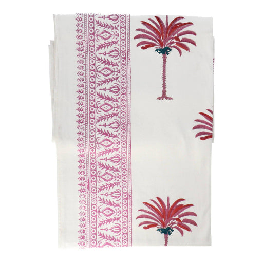 Tablecloth handprinted pink white palm tree 250x150cm Les Ottomans - -. FOODIES IN HEELS