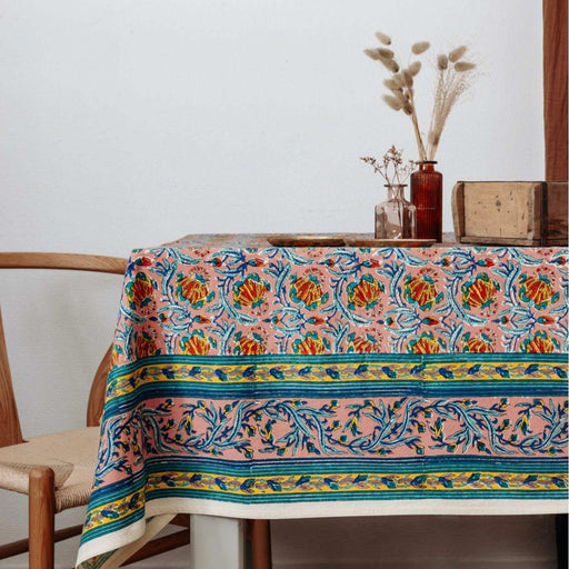 Tablecloth cotton Jaipur peach 175x300cm Jamini - -. FOODIES IN HEELS