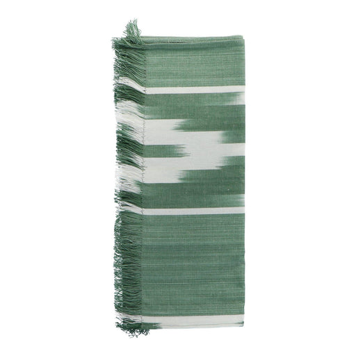 Table runner frayed edge Green Olive motif 236 150x48cm - Table runners - Teixits Vicens